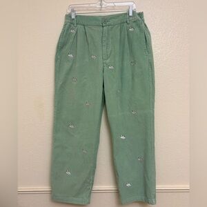 Lazy Oaf Green Corduroy Pants with Swan Embroidery